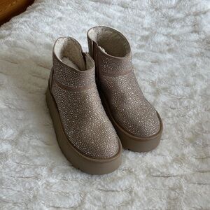 wild fable Taupe Crystal-Embellished Platform Ankle Boots